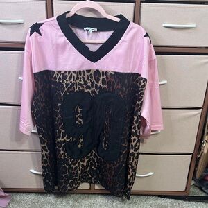Fashion Nova Pink and Leopard Print Jersey Top